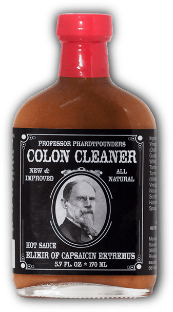 Professor Phardtpounders’ Colon Cleaner Hot Sauce bottle